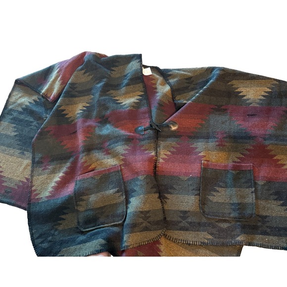 Jolt Southwestern Aztec Poncho Wrap Women's Small Wool Blend Boho Fall Cardigan - Picture 3 of 14